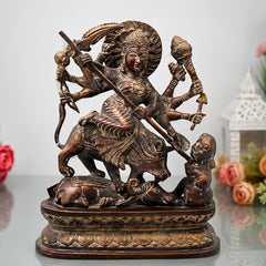 Brass Durga Idol, Mahishasura Mardini Shakti Moorthi, Maa Durga Murti for Home Temple, Navratri & Pooja Décor,Brown, 13 Inch, 1 Piece