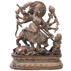 Brass Durga Idol, Mahishasura Mardini Shakti Moorthi, Maa Durga Murti for Home Temple, Navratri & Pooja Décor,Brown, 13 Inch, 1 Piece