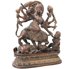 Brass Durga Idol, Mahishasura Mardini Shakti Moorthi, Maa Durga Murti for Home Temple, Navratri & Pooja Décor,Brown, 13 Inch, 1 Piece