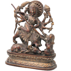 Brass Durga Idol, Mahishasura Mardini Shakti Moorthi, Maa Durga Murti for Home Temple, Navratri & Pooja Décor,Brown, 13 Inch, 1 Piece