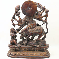 Brass Durga Idol, Mahishasura Mardini Shakti Moorthi, Maa Durga Murti for Home Temple, Navratri & Pooja Décor,Brown, 13 Inch, 1 Piece
