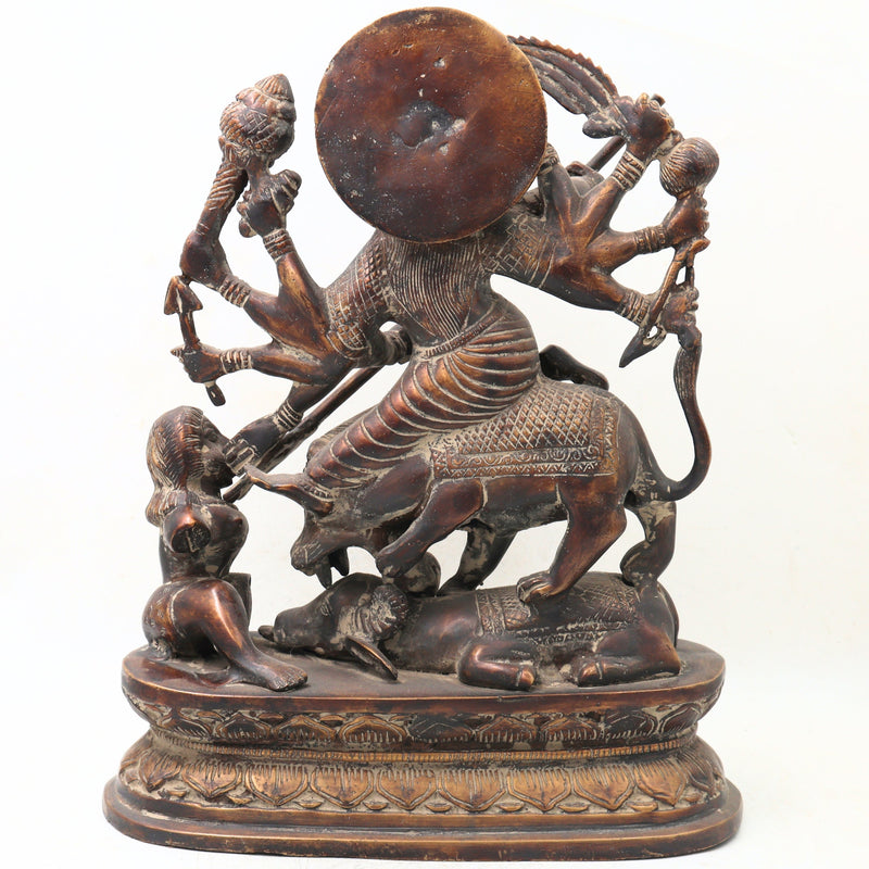 Brass Durga Idol, Mahishasura Mardini Shakti Moorthi, Maa Durga Murti for Home Temple, Navratri & Pooja Décor,Brown, 13 Inch, 1 Piece