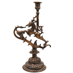 Brass Yali Candle Holder Stand, Handcrafted Lion (Sher) Pooja Deepam Stand for Temple, Diya, and Home Decor, Brown, 13 Inch, 1 Piece