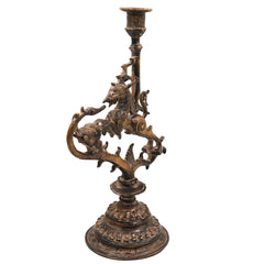 Brass Yali Candle Holder Stand, Handcrafted Lion (Sher) Pooja Deepam Stand for Temple, Diya, and Home Decor, Brown, 13 Inch, 1 Piece