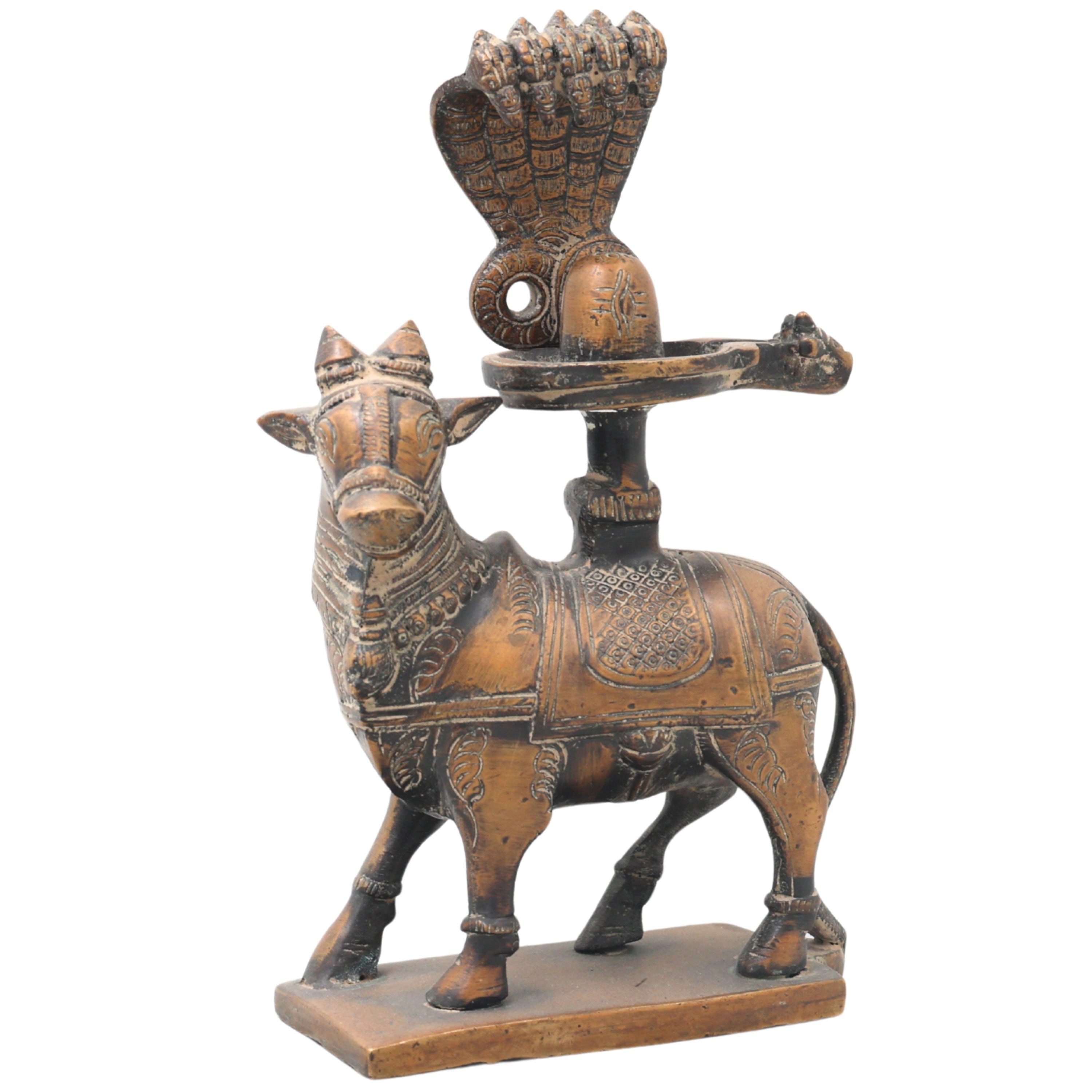 Handcrafted Brass Nandhi Shiva Lingam Idol, Shivling with Yoni Base, Panchaloha Shivalingam | Mahadev Jyotirlinga Murti for Home Temple Puja,Brown, 8 Inch, 1 Piece