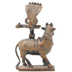 Handcrafted Brass Nandhi Shiva Lingam Idol, Shivling with Yoni Base, Panchaloha Shivalingam | Mahadev Jyotirlinga Murti for Home Temple Puja,Brown, 8 Inch, 1 Piece