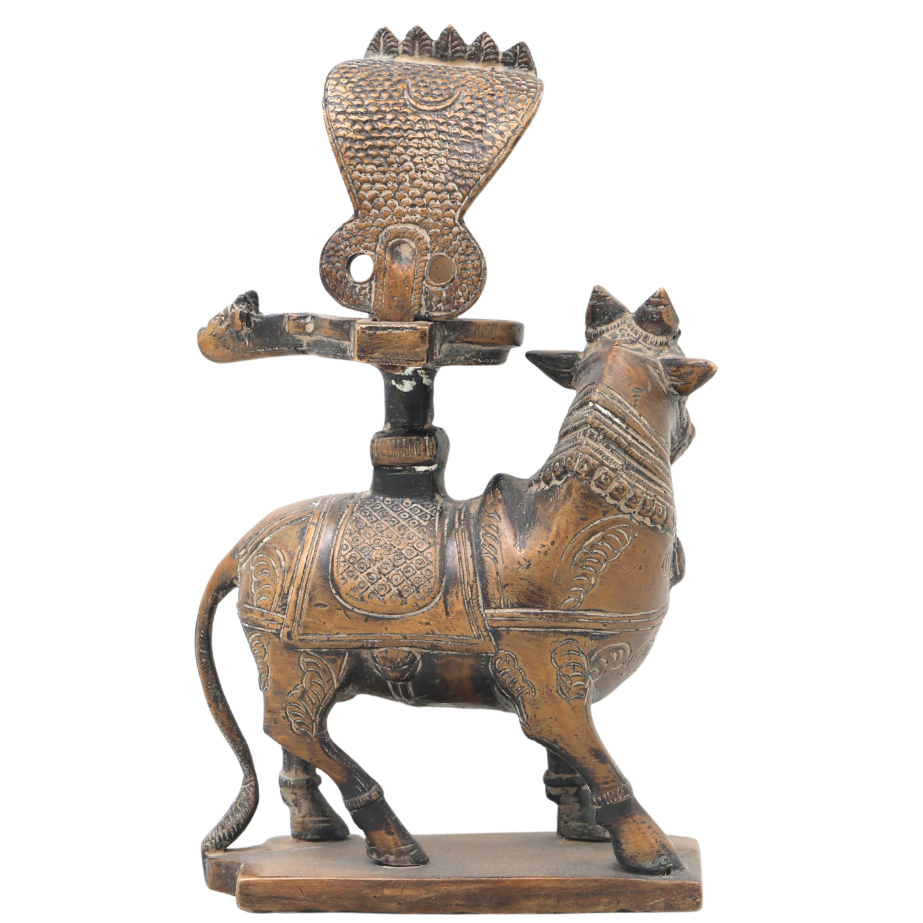 Handcrafted Brass Nandhi Shiva Lingam Idol, Shivling with Yoni Base, Panchaloha Shivalingam | Mahadev Jyotirlinga Murti for Home Temple Puja,Brown, 8 Inch, 1 Piece