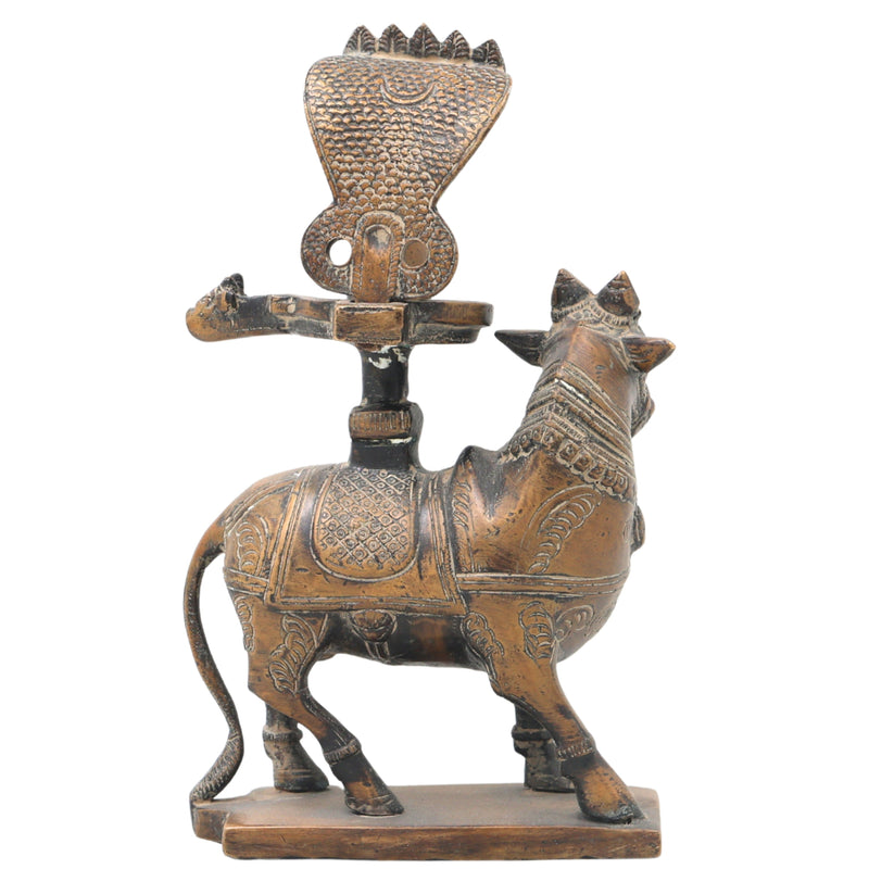 Handcrafted Brass Nandhi Shiva Lingam Idol, Shivling with Yoni Base, Panchaloha Shivalingam | Mahadev Jyotirlinga Murti for Home Temple Puja,Brown, 8 Inch, 1 Piece