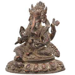 Handcrafted Brass Ganesha Idol | Ganpati Vinayaka Pital Murti for Pooja Room, Home Temple & Decor | Vighnaharta Pillaiyar Ganapati Statue by Bhunes,Brown, 9 Inch, 1 Piece