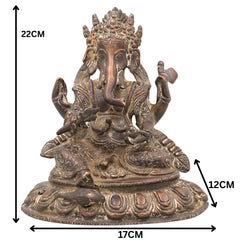 Handcrafted Brass Ganesha Idol | Ganpati Vinayaka Pital Murti for Pooja Room, Home Temple & Decor | Vighnaharta Pillaiyar Ganapati Statue by Bhunes,Brown, 9 Inch, 1 Piece