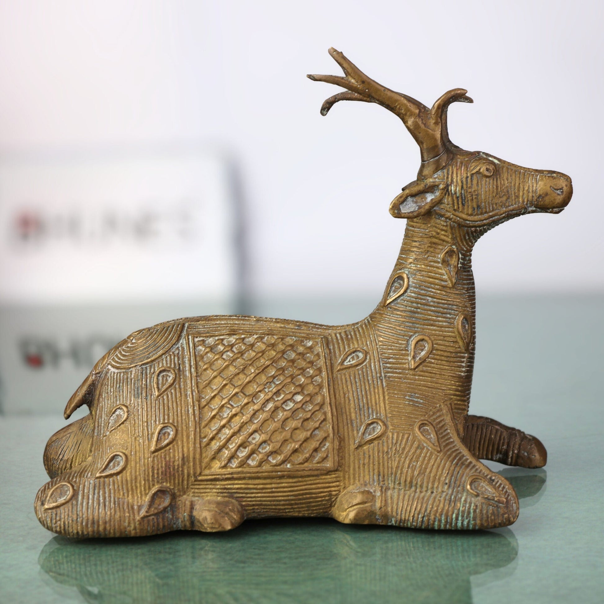 Brass Dogra Deer Idol | Dhokra Tribal Deer Sculpture | Handmade Brass Deer Figurine | Dogra Brass Showpiece | Brass Deer Home Decor,Brown, 5.5 Inch, 1 Piece