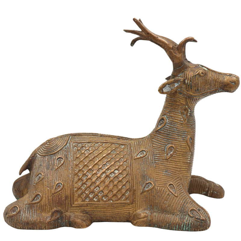 Brass Dogra Deer Idol | Dhokra Tribal Deer Sculpture | Handmade Brass Deer Figurine | Dogra Brass Showpiece | Brass Deer Home Decor,Brown, 5.5 Inch, 1 Piece