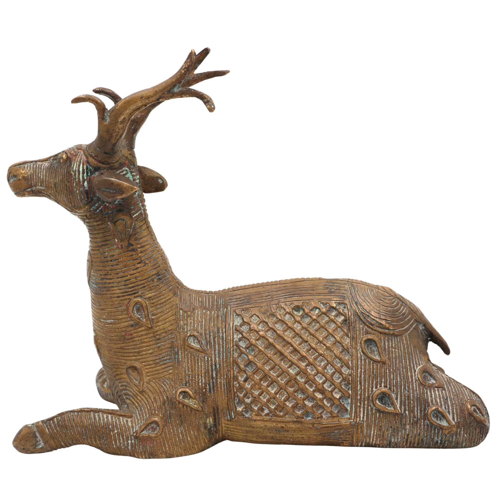 Brass Dogra Deer Idol | Dhokra Tribal Deer Sculpture | Handmade Brass Deer Figurine | Dogra Brass Showpiece | Brass Deer Home Decor,Brown, 5.5 Inch, 1 Piece