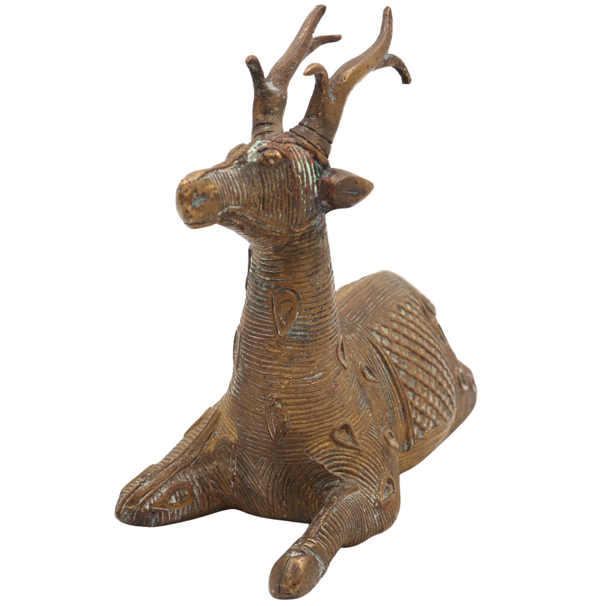 Brass Dogra Deer Idol | Dhokra Tribal Deer Sculpture | Handmade Brass Deer Figurine | Dogra Brass Showpiece | Brass Deer Home Decor,Brown, 5.5 Inch, 1 Piece