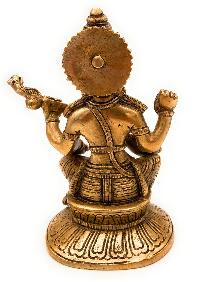 Brass Saraswati Idol, Maa Saraswati Murti, Vidya Devi Statue, Sharada Vagdevi Pratima, Veena Dhari Moorti for Puja & Home Decor, Gold, 7 Inch, 1 Piece