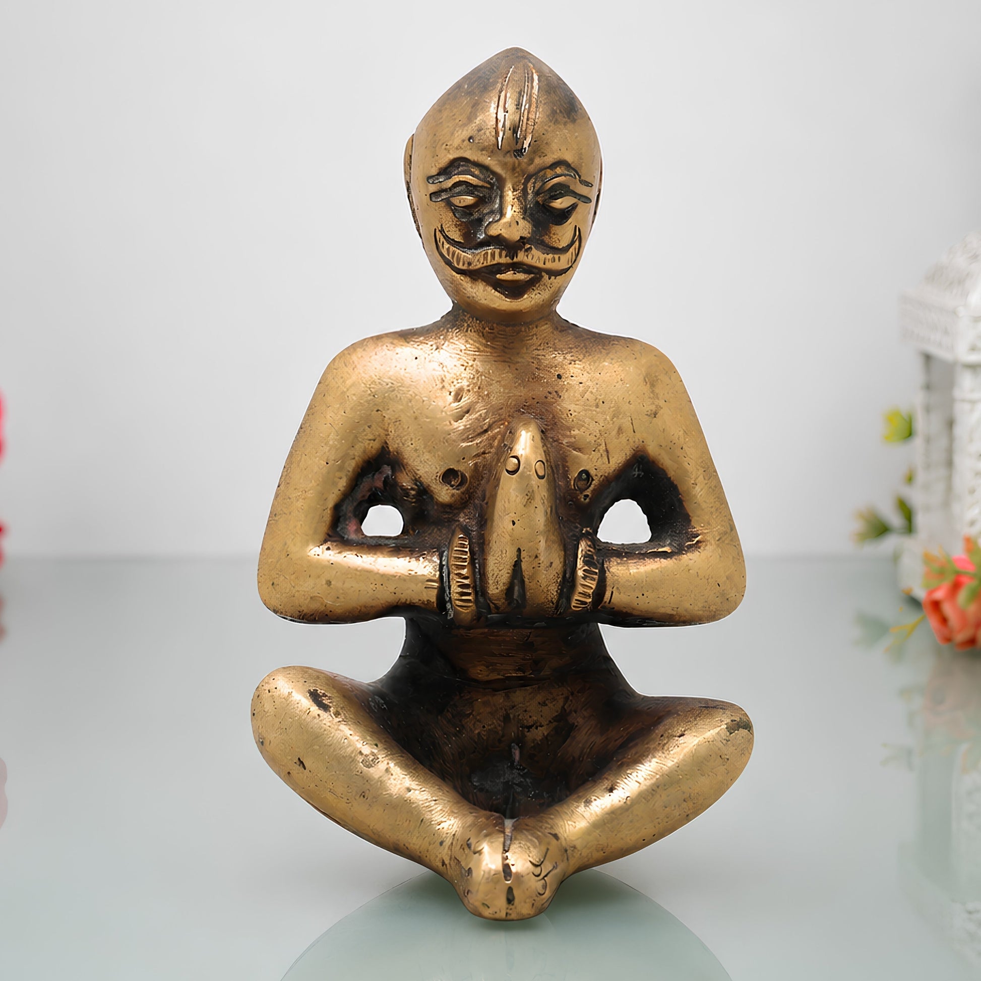 Brass Brahman Sitting Idol Handcrafted Traditional Vedic Sage Guru Murti for Pooja Home Decor Gifting,Brown, 3 Inch, 1 Piece