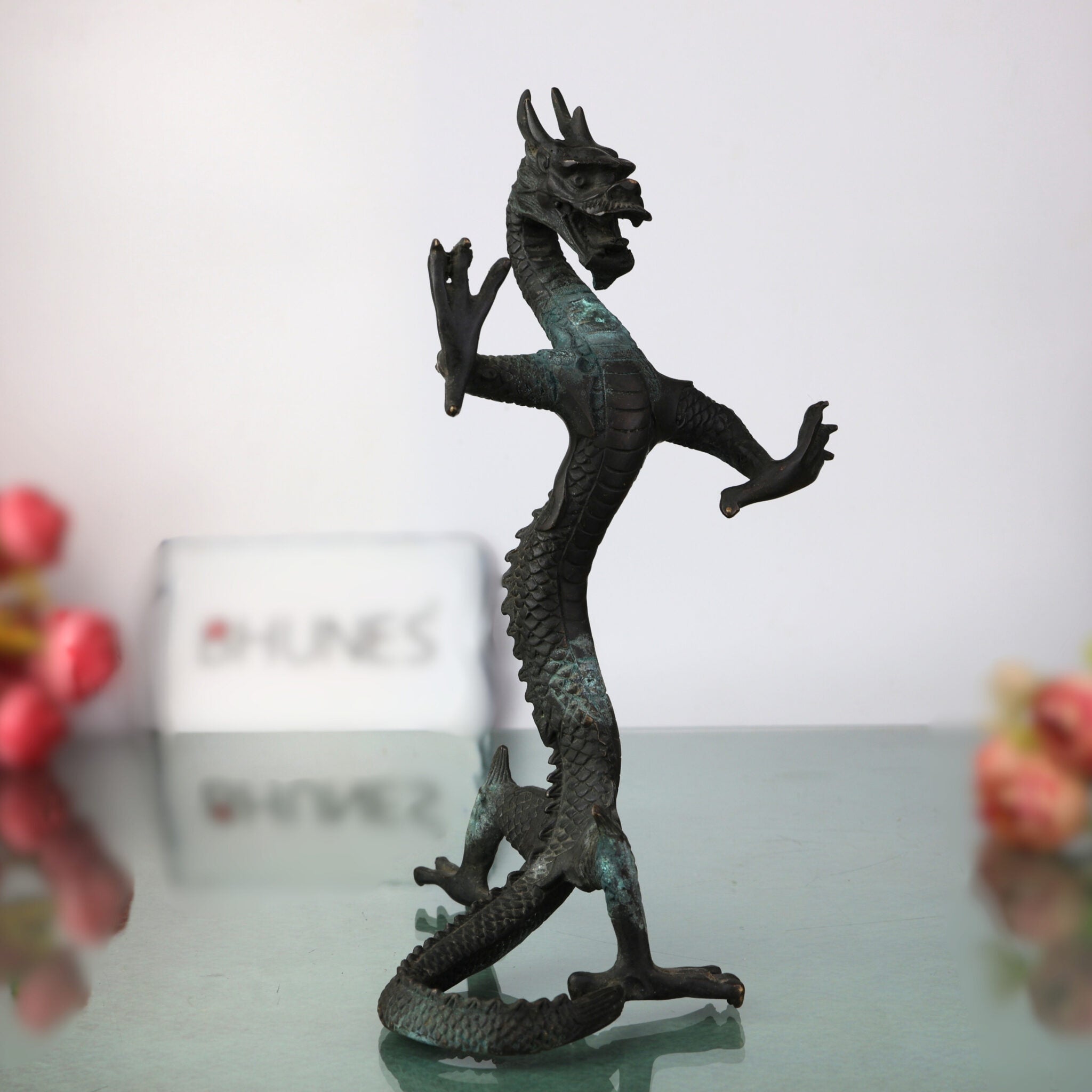 Brass Dragon Idol – Naga, Sarpa, Naag, Shesha, Vasuki, Airavata Mythical Serpent Figurine for Home & Temple Decor,Brown, 9.5 Inch, 1 Piece