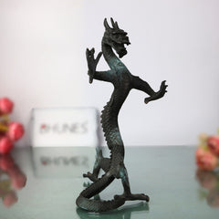 Brass Dragon Idol – Naga, Sarpa, Naag, Shesha, Vasuki, Airavata Mythical Serpent Figurine for Home & Temple Decor,Brown, 9.5 Inch, 1 Piece