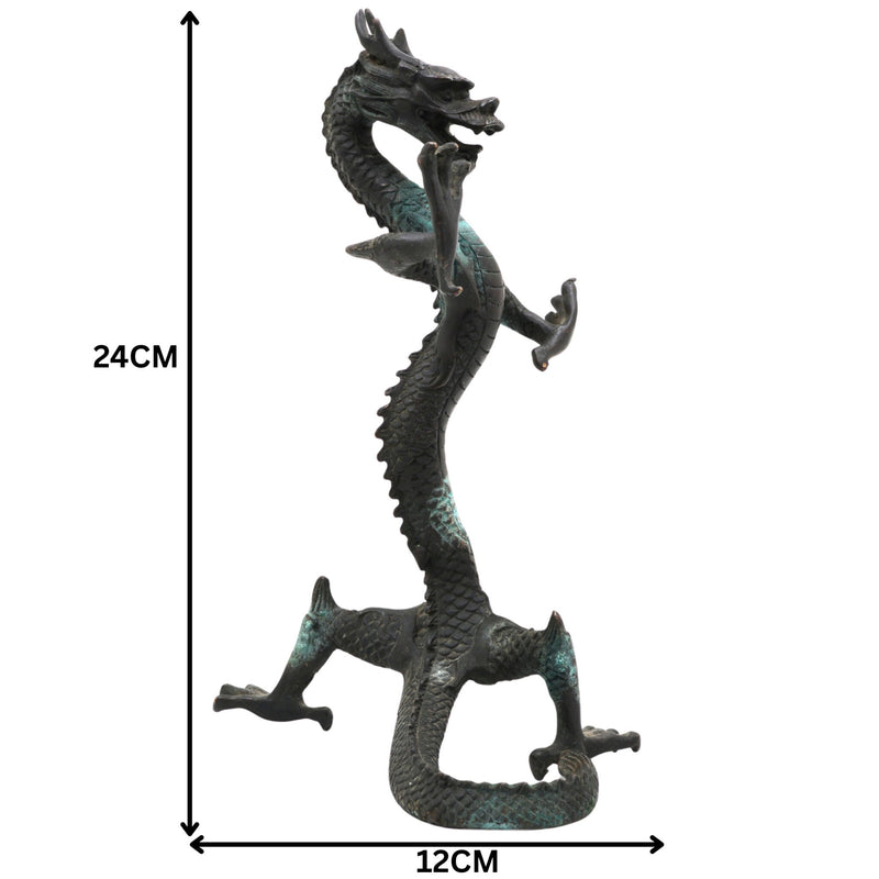 Brass Dragon Idol – Naga, Sarpa, Naag, Shesha, Vasuki, Airavata Mythical Serpent Figurine for Home & Temple Decor,Brown, 9.5 Inch, 1 Piece