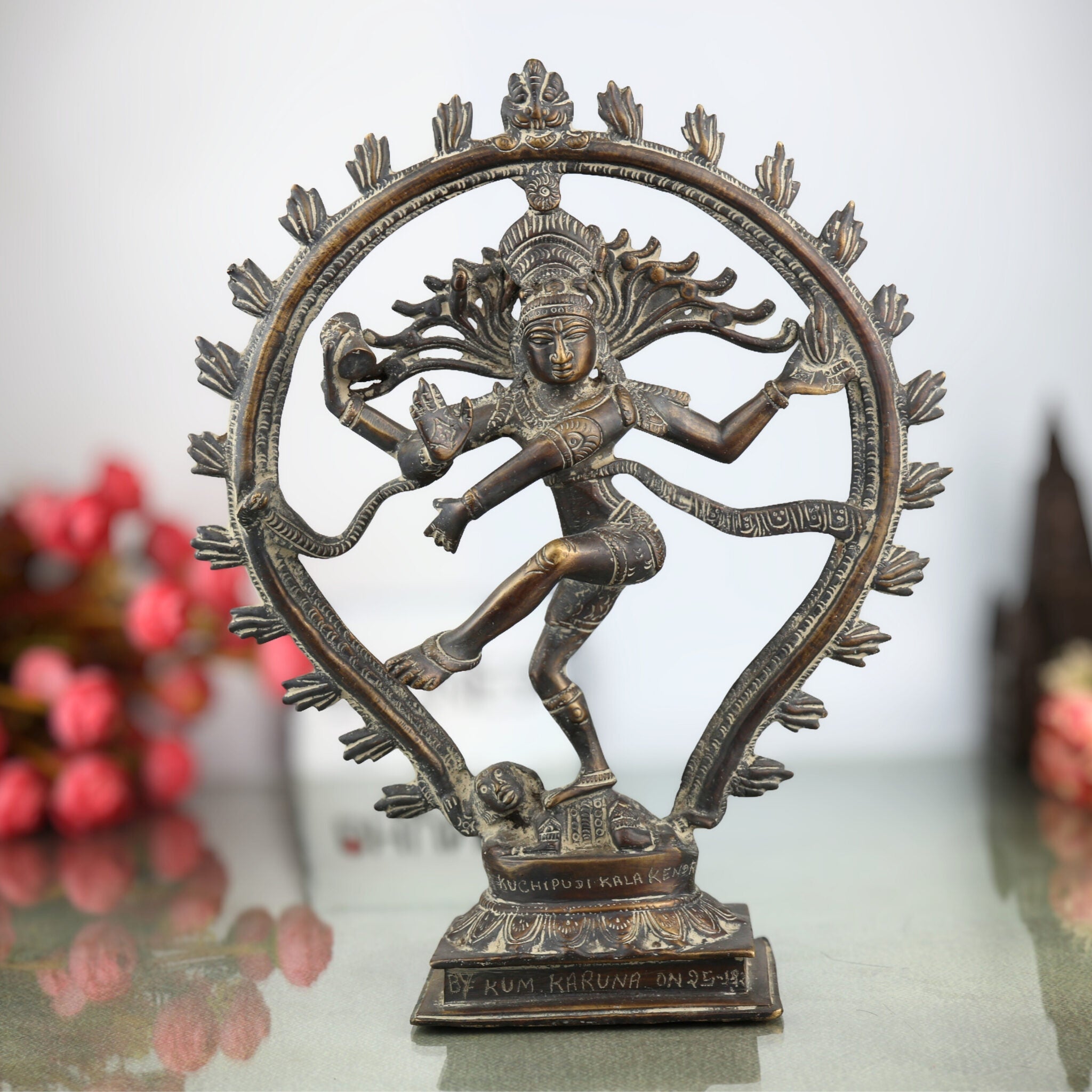 Brass Nataraja Idol, Lord of Cosmic Dance, Adalvallan, Koothan, Natesa, Ananda Tandava Shiva Murti, Handcrafted for Home, Temple, Puja & Gifting,Brown, 12 Inch, 1 Piece