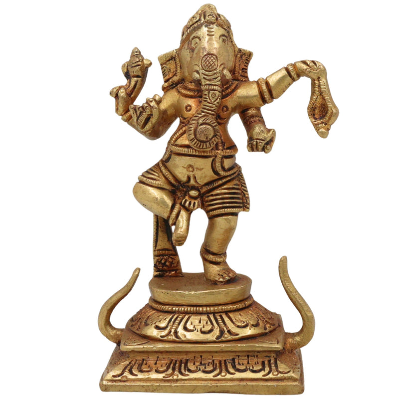 Handcrafted Brass Ganpati Ganesh Idol | Vinayaka Pital Murti for Home Temple Office Decor | Vighnaharta Gajanana Statue ,Gold, 5 Inch, 1 Piece