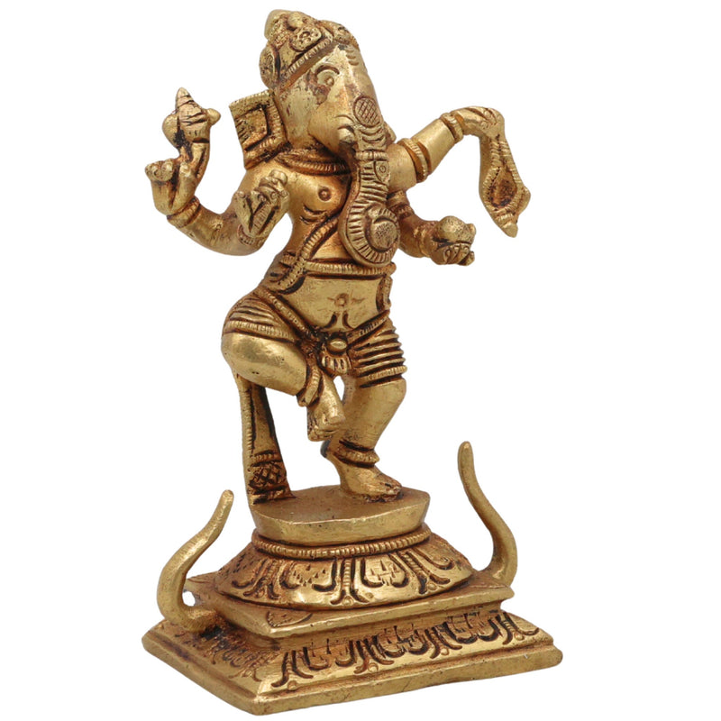 Handcrafted Brass Ganpati Ganesh Idol | Vinayaka Pital Murti for Home Temple Office Decor | Vighnaharta Gajanana Statue ,Gold, 5 Inch, 1 Piece