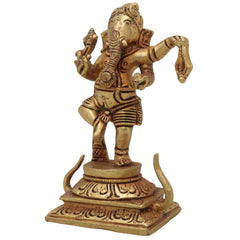 Handcrafted Brass Ganpati Ganesh Idol | Vinayaka Pital Murti for Home Temple Office Decor | Vighnaharta Gajanana Statue ,Gold, 5 Inch, 1 Piece