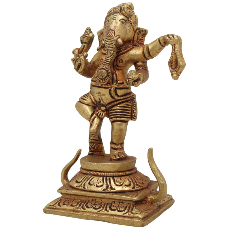 Handcrafted Brass Ganpati Ganesh Idol | Vinayaka Pital Murti for Home Temple Office Decor | Vighnaharta Gajanana Statue ,Gold, 5 Inch, 1 Piece