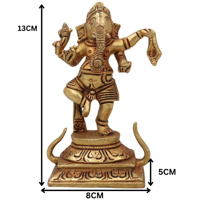 Handcrafted Brass Ganpati Ganesh Idol | Vinayaka Pital Murti for Home Temple Office Decor | Vighnaharta Gajanana Statue ,Gold, 5 Inch, 1 Piece