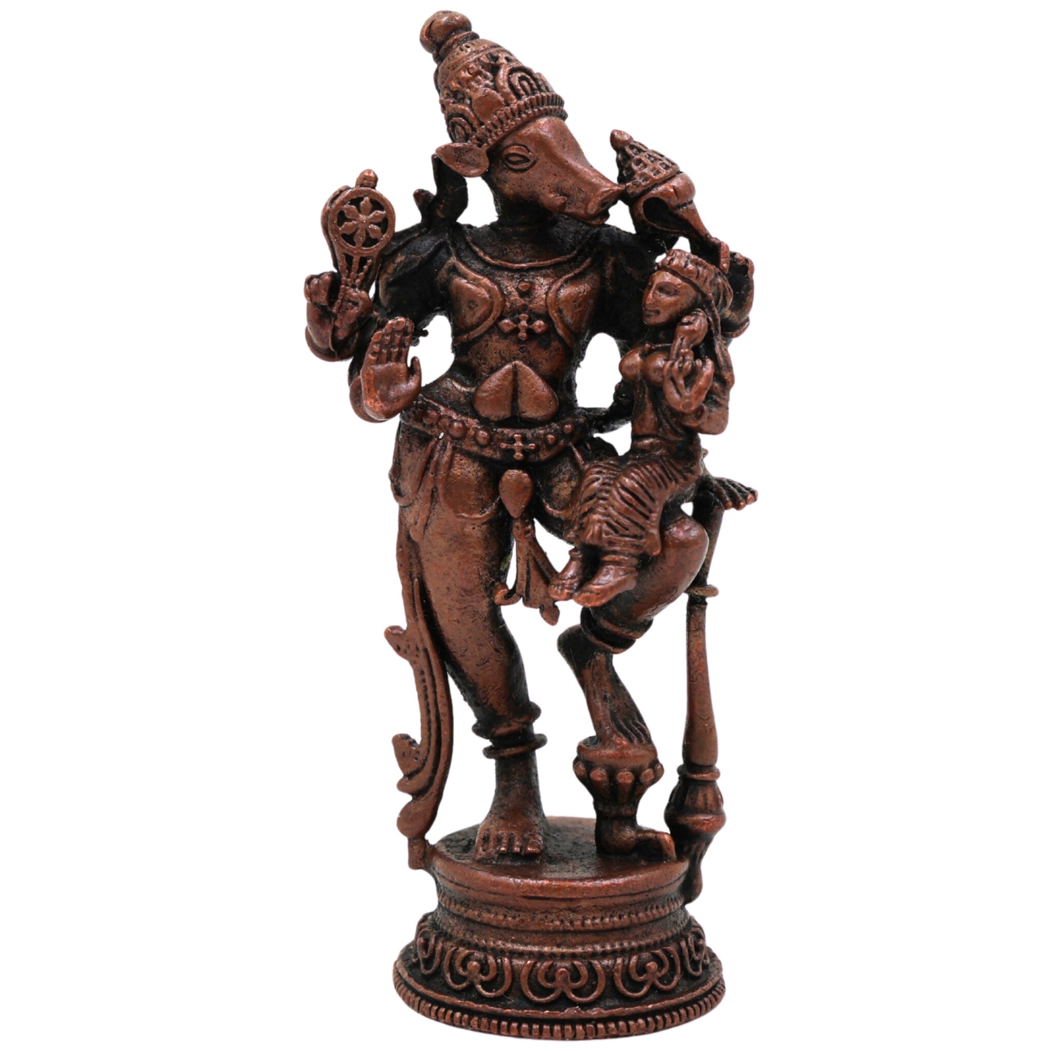 Copper Varaha Lakshmi Idol, Tamra Varaha Bhagwati Murti, Varahi Lakshmi Statue, Bhudevi Varaha Pooja Vigraham, Handcrafted Home Temple Decor,Brown, 3 Inch, 1 Piece