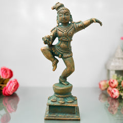 Exquisite Bronze Lord Krishna Idol, Handcrafted Panchaloha Gopal Statue, Makhan Chor Bal Gopal Murti for Temple & Home Decor,Brown, 7 Inch, 1 Piece