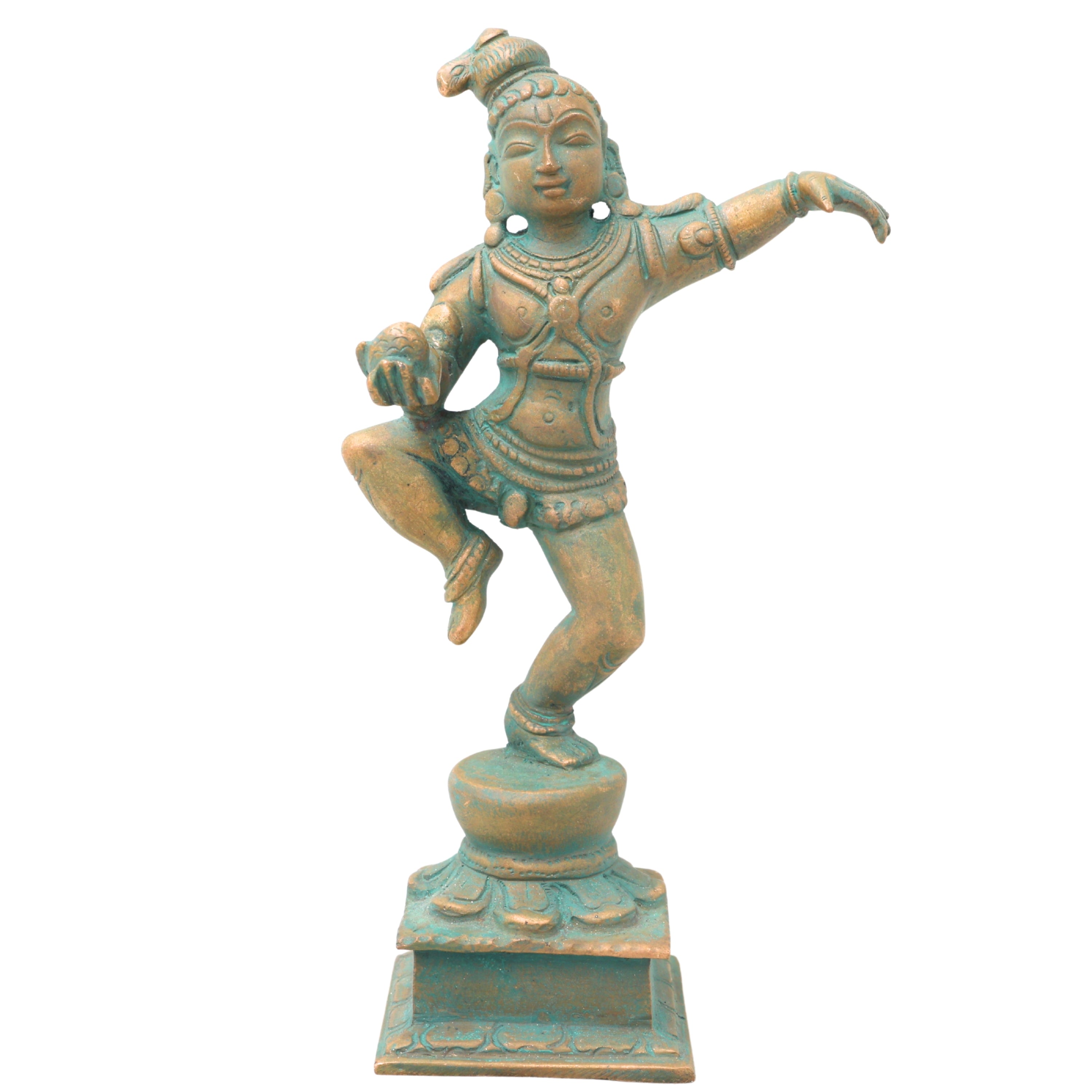 Exquisite Bronze Lord Krishna Idol, Handcrafted Panchaloha Gopal Statue, Makhan Chor Bal Gopal Murti for Temple & Home Decor,Brown, 7 Inch, 1 Piece