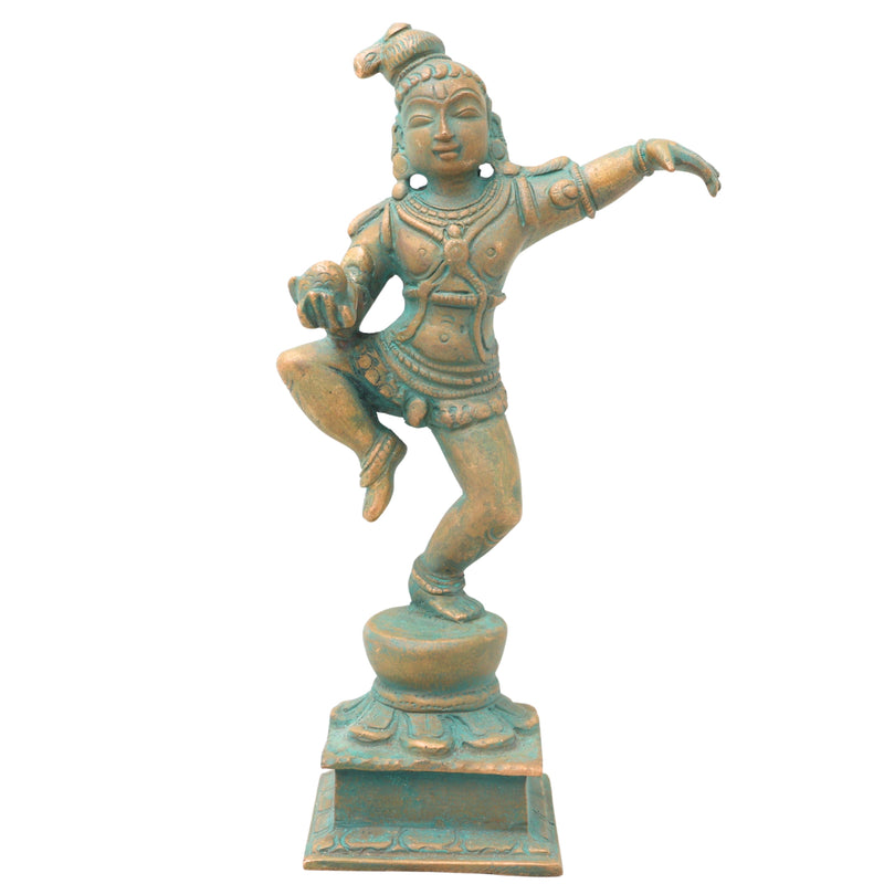 Exquisite Bronze Lord Krishna Idol, Handcrafted Panchaloha Gopal Statue, Makhan Chor Bal Gopal Murti for Temple & Home Decor,Brown, 7 Inch, 1 Piece