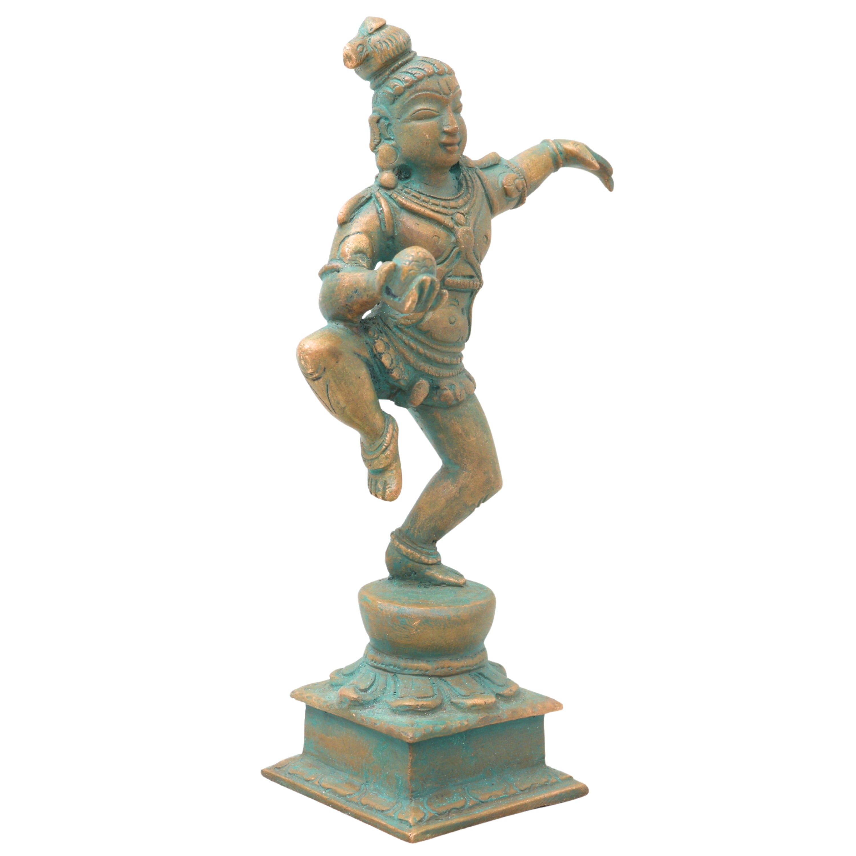 Exquisite Bronze Lord Krishna Idol, Handcrafted Panchaloha Gopal Statue, Makhan Chor Bal Gopal Murti for Temple & Home Decor,Brown, 7 Inch, 1 Piece