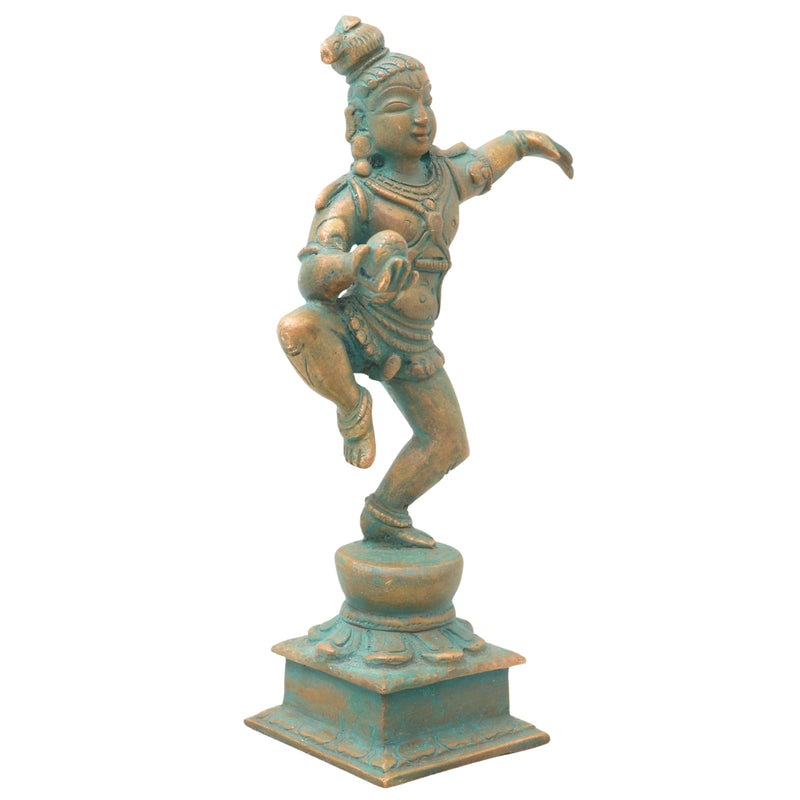 Exquisite Bronze Lord Krishna Idol, Handcrafted Panchaloha Gopal Statue, Makhan Chor Bal Gopal Murti for Temple & Home Decor,Brown, 7 Inch, 1 Piece