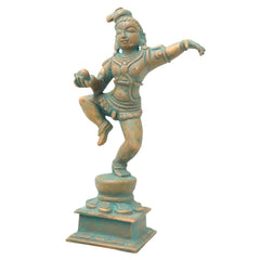 Exquisite Bronze Lord Krishna Idol, Handcrafted Panchaloha Gopal Statue, Makhan Chor Bal Gopal Murti for Temple & Home Decor,Brown, 7 Inch, 1 Piece