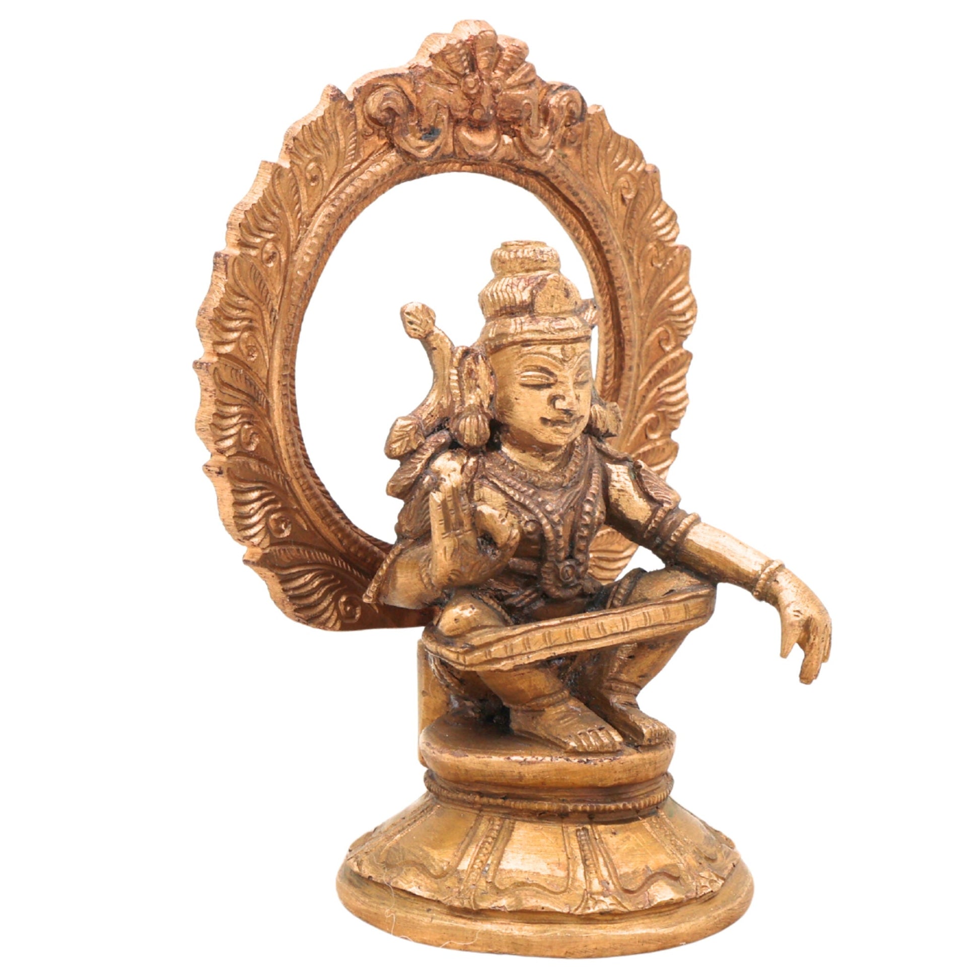 Handcrafted Panchaloha Swami Ayyappa Idol | Bronze Manikanta Sastha Dharma Shastha Murti for Pooja, Temple & Gift,Brown, 4.5 Inch, 1 Piece