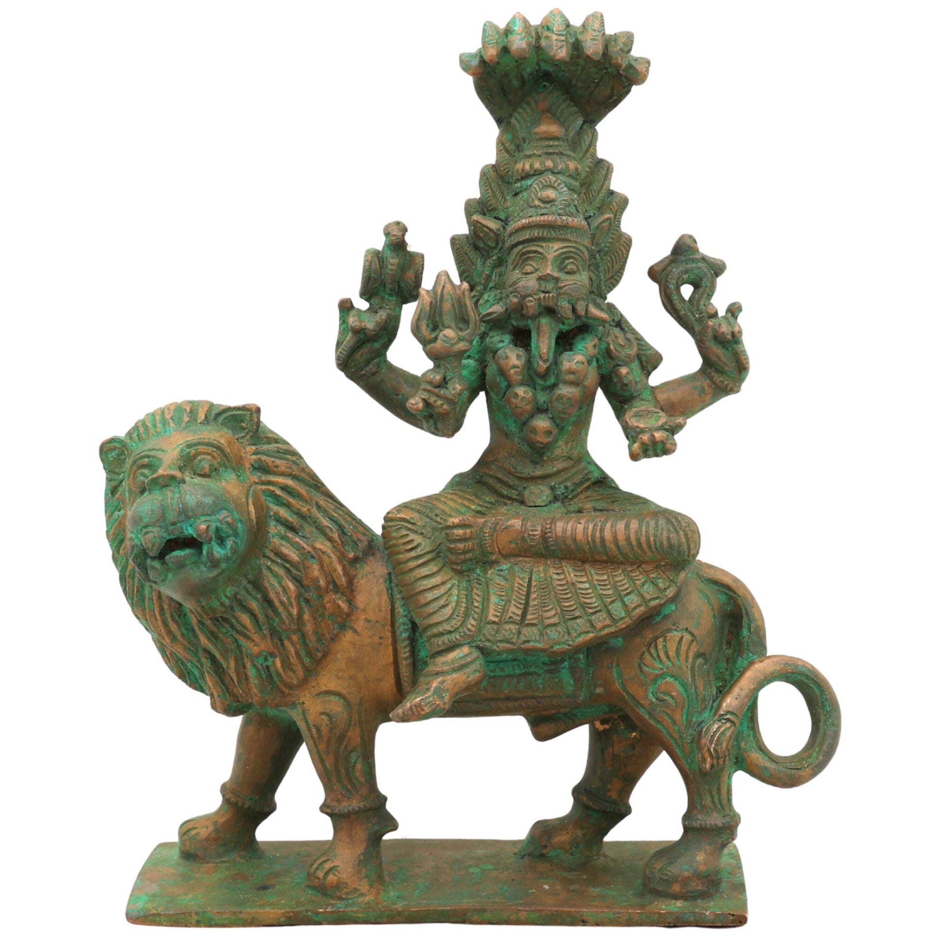 Handcrafted Bronze Pratyangira Devi Idol | Panchaloha Atharvana Bhadrakali, Narasimhi & Simhamukhi Statue for Home, Temple & Office Decor,Brown, 7.5 Inch, 1 Piece