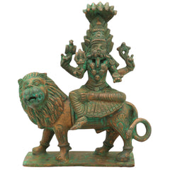 Handcrafted Bronze Pratyangira Devi Idol | Panchaloha Atharvana Bhadrakali, Narasimhi & Simhamukhi Statue for Home, Temple & Office Decor,Brown, 7.5 Inch, 1 Piece