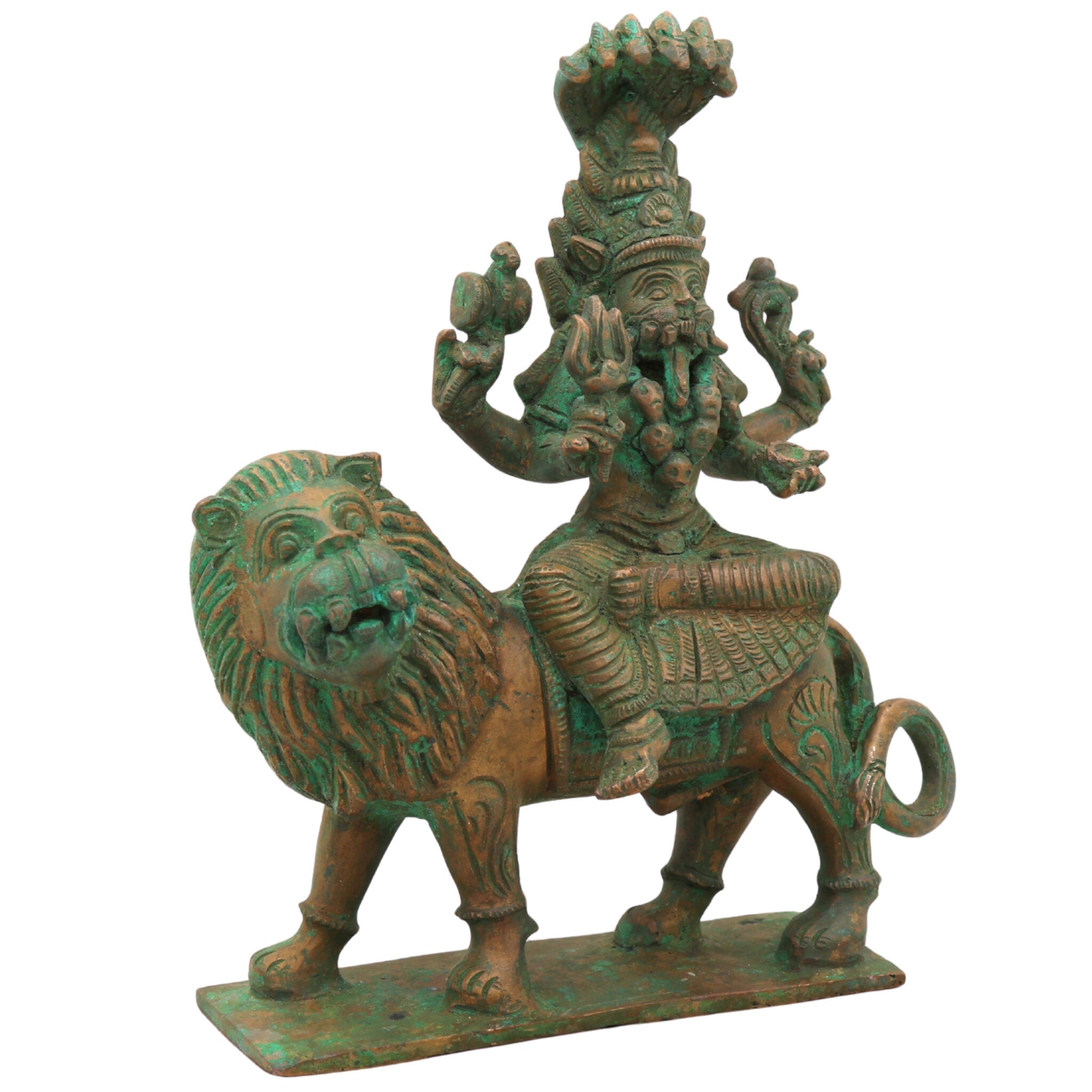 Handcrafted Bronze Pratyangira Devi Idol | Panchaloha Atharvana Bhadrakali, Narasimhi & Simhamukhi Statue for Home, Temple & Office Decor,Brown, 7.5 Inch, 1 Piece