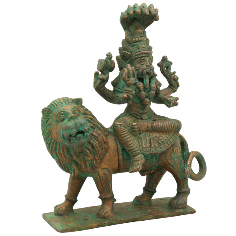 Handcrafted Bronze Pratyangira Devi Idol | Panchaloha Atharvana Bhadrakali, Narasimhi & Simhamukhi Statue for Home, Temple & Office Decor,Brown, 7.5 Inch, 1 Piece