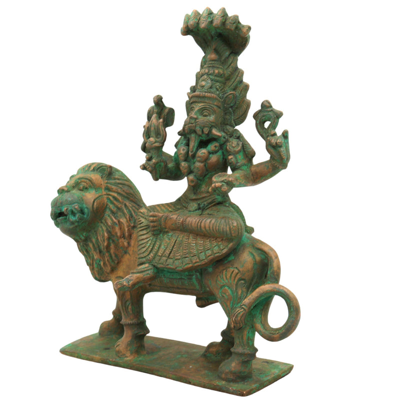 Handcrafted Bronze Pratyangira Devi Idol | Panchaloha Atharvana Bhadrakali, Narasimhi & Simhamukhi Statue for Home, Temple & Office Decor,Brown, 7.5 Inch, 1 Piece