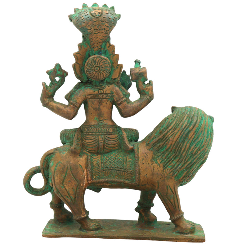 Handcrafted Bronze Pratyangira Devi Idol | Panchaloha Atharvana Bhadrakali, Narasimhi & Simhamukhi Statue for Home, Temple & Office Decor,Brown, 7.5 Inch, 1 Piece
