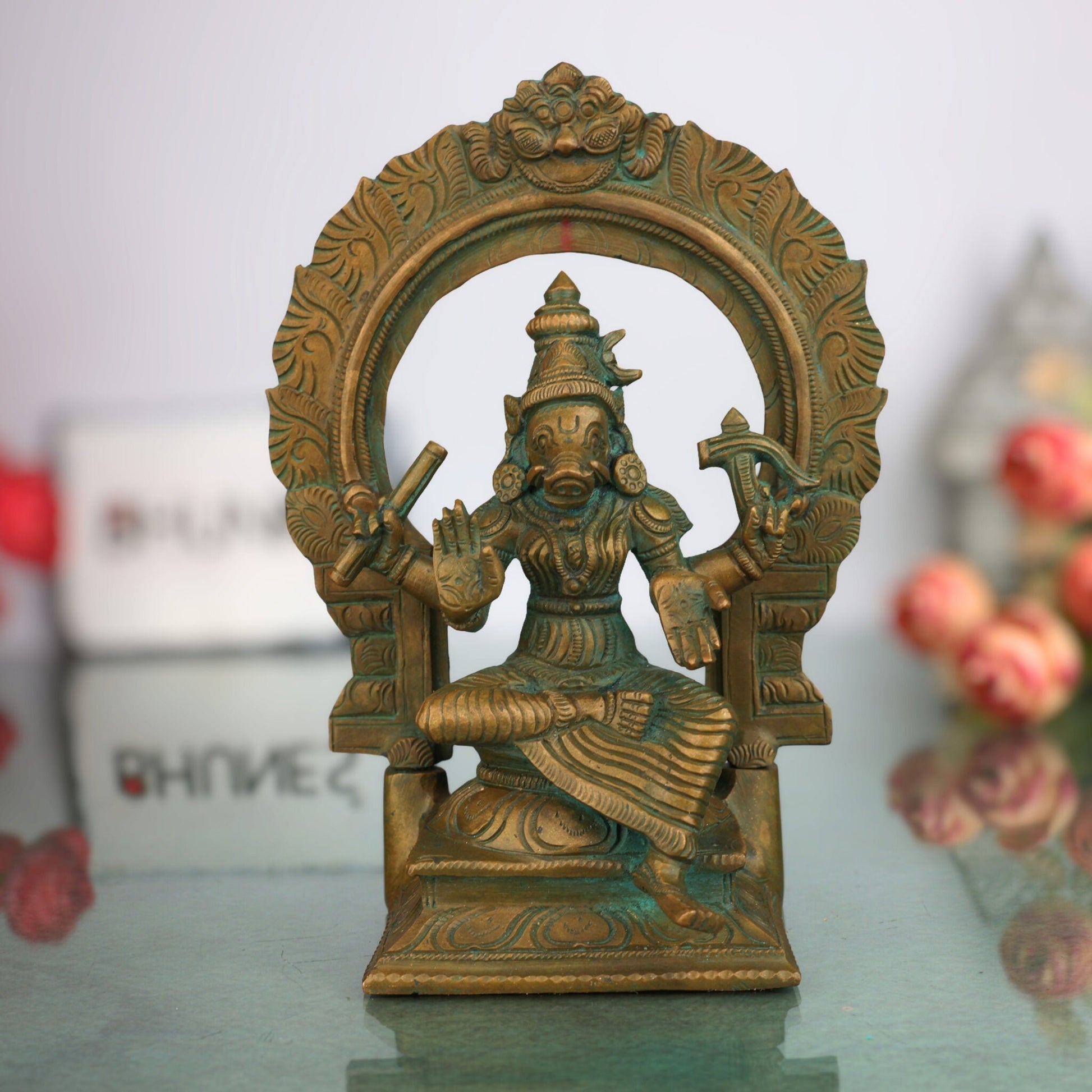 Handcrafted Bronze Varahi Idol | Panchaloha Varahi Murti | Goddess Varahi Statue for Temple & Pooja | South Indian Chola Style Bronze Idol,Brown, 7 Inch, 1 Piece