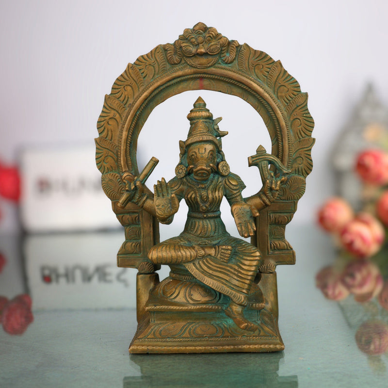 Handcrafted Bronze Varahi Idol | Panchaloha Varahi Murti | Goddess Varahi Statue for Temple & Pooja | South Indian Chola Style Bronze Idol,Brown, 7 Inch, 1 Piece