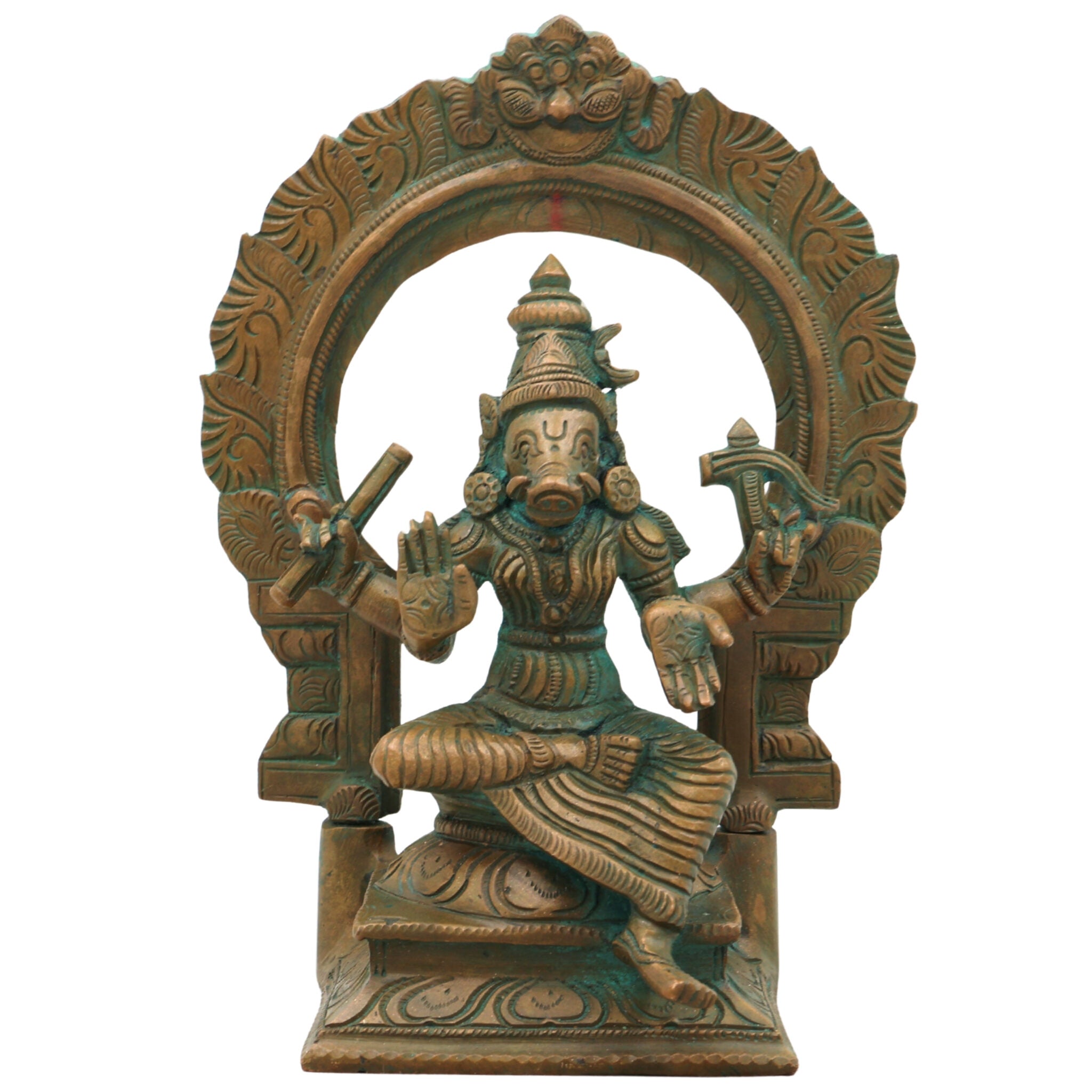 Handcrafted Bronze Varahi Idol | Panchaloha Varahi Murti | Goddess Varahi Statue for Temple & Pooja | South Indian Chola Style Bronze Idol,Brown, 7 Inch, 1 Piece