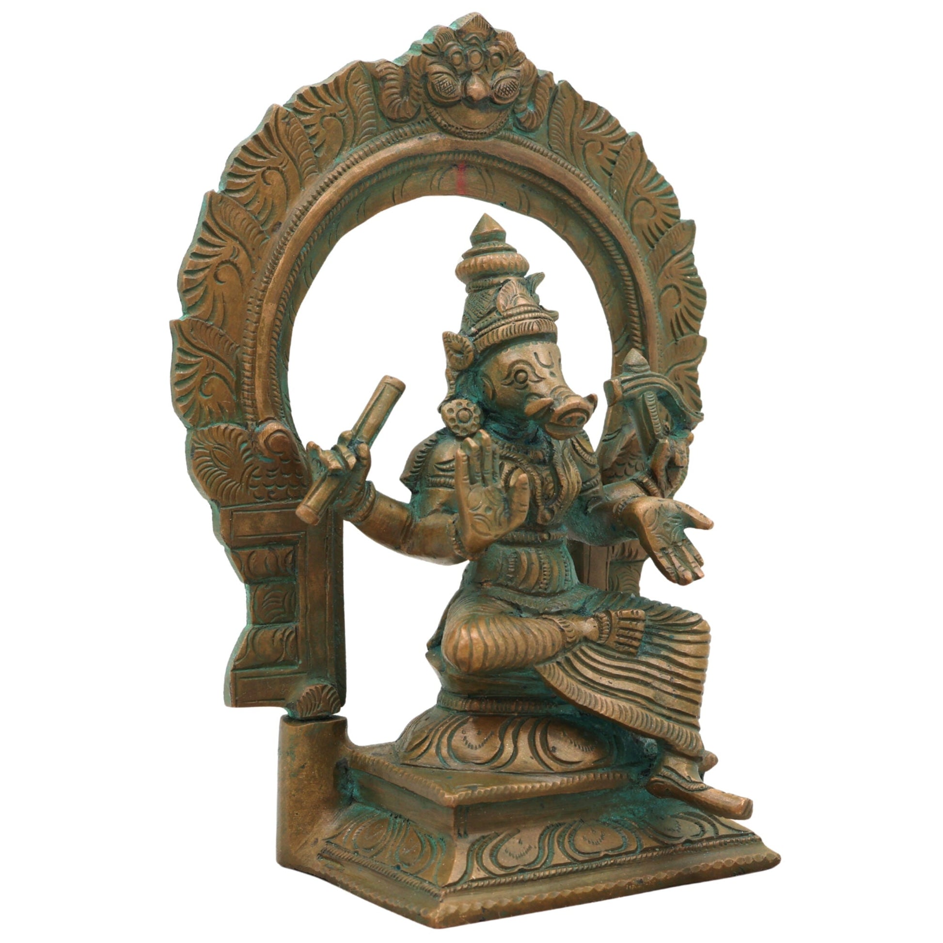Handcrafted Bronze Varahi Idol | Panchaloha Varahi Murti | Goddess Varahi Statue for Temple & Pooja | South Indian Chola Style Bronze Idol,Brown, 7 Inch, 1 Piece