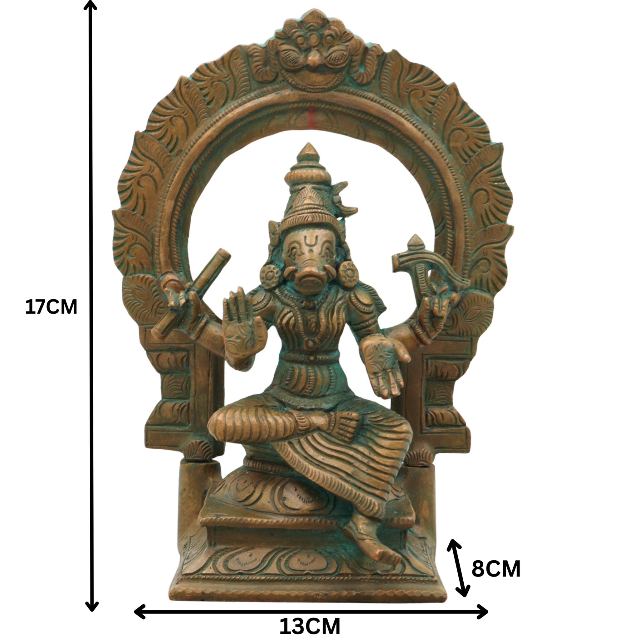 Handcrafted Bronze Varahi Idol | Panchaloha Varahi Murti | Goddess Varahi Statue for Temple & Pooja | South Indian Chola Style Bronze Idol,Brown, 7 Inch, 1 Piece