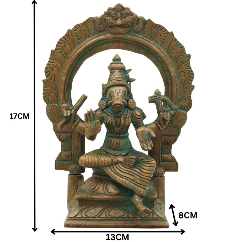 Handcrafted Bronze Varahi Idol | Panchaloha Varahi Murti | Goddess Varahi Statue for Temple & Pooja | South Indian Chola Style Bronze Idol,Brown, 7 Inch, 1 Piece
