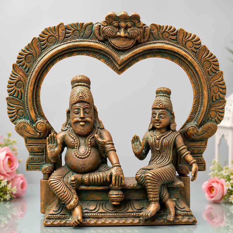 Handcrafted Panchaloha Agastya Rishi and Lopamudra Bronze Idol – Maharishi Agastya & Lopamudra Murti for Pooja, Temple, and Home Decor,Brown, 7 Inch, 1 Piece